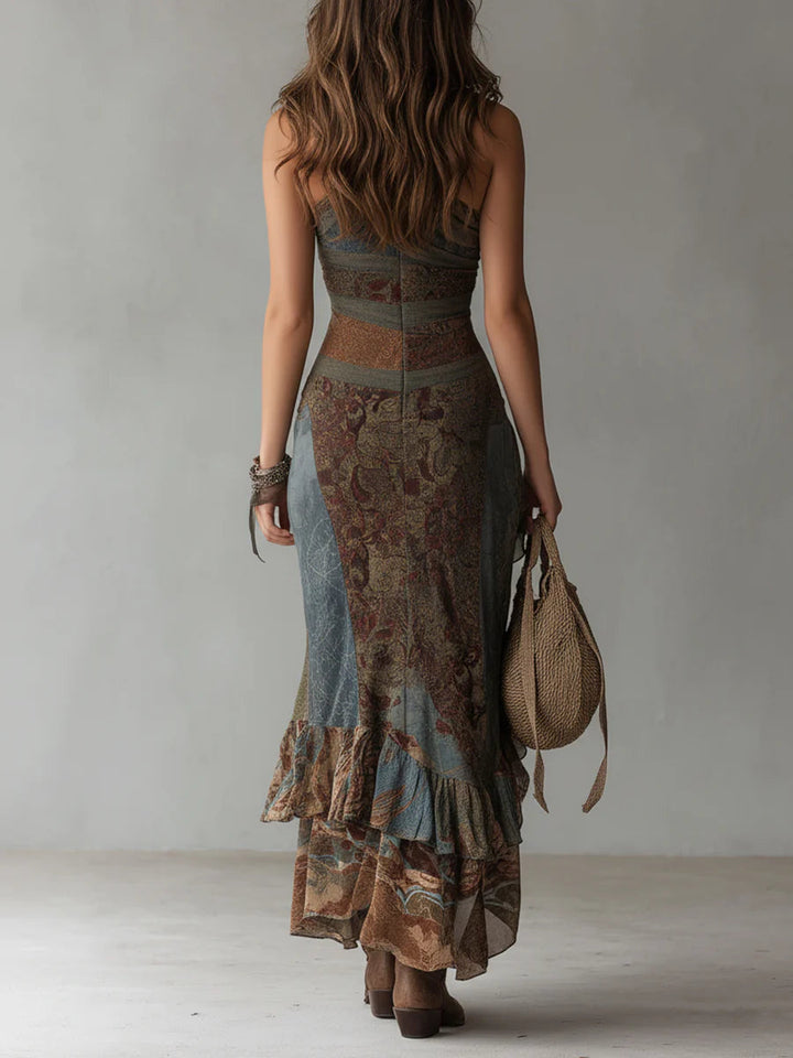 Zaya | Asymmetric Maxi Dress with Ethno Print