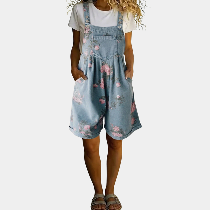 Judy™ | Vintage Washed Floral Denim Jumpsuit