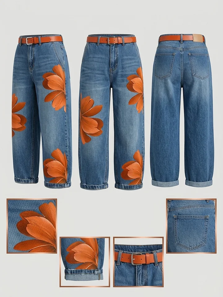 Maud | Long Sleeve Shirt and Floral Jeans Set