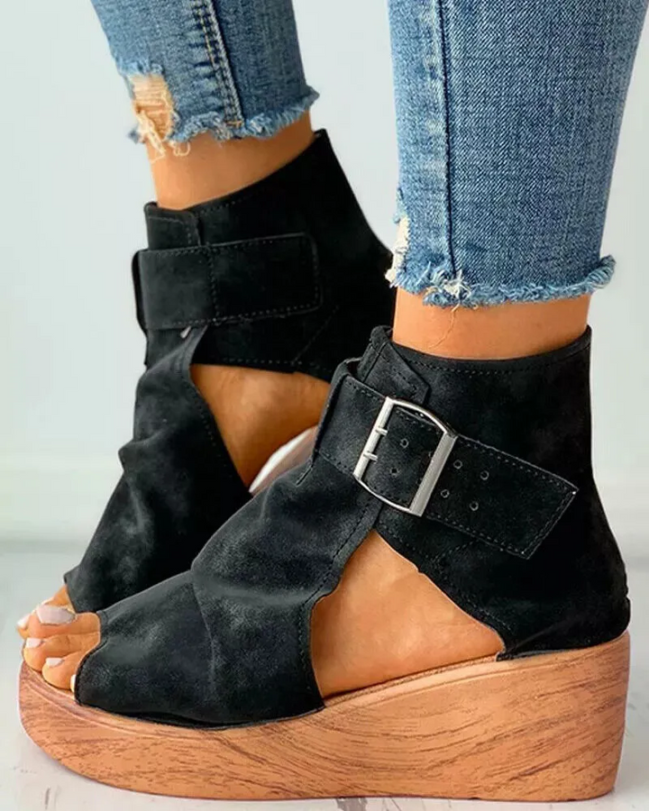 Marlyn | Women's open-toe wedge sandals with a retro-style buckle