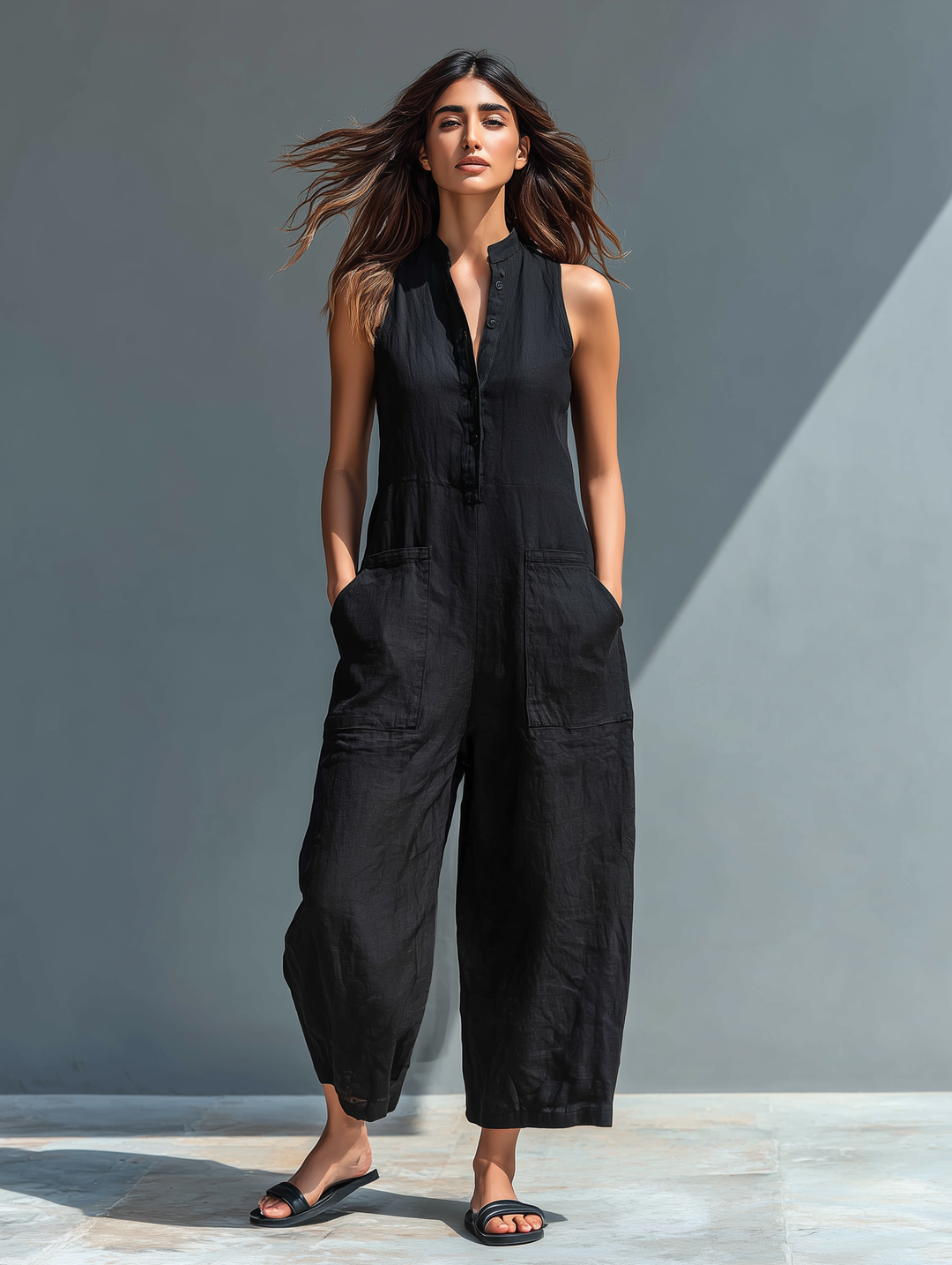 Angela | Sleeveless Linen Dungarees