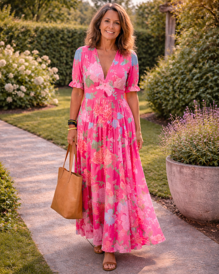 Holly | Short Sleeveless V-Neck Floral Midi Dress