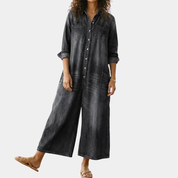 Diana™ | Vintage Denim Button-Up Jumpsuit