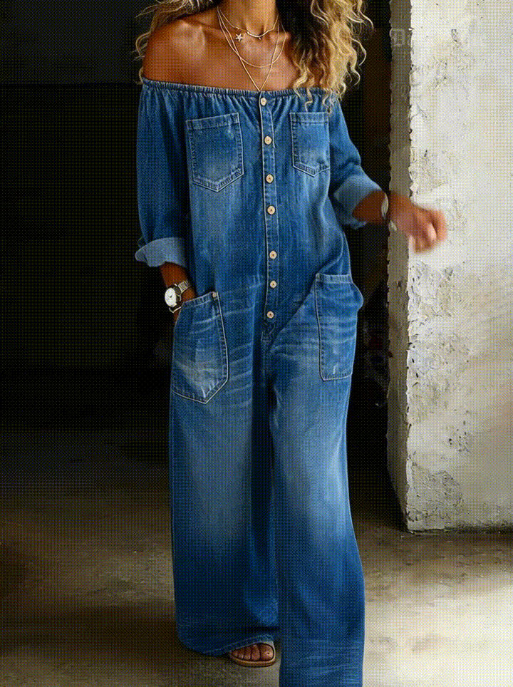 Elena™ | Denim Jumpsuit with Off-Shoulder Design