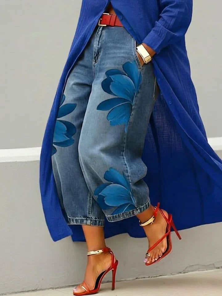 Maud | Long Sleeve Shirt and Floral Jeans Set