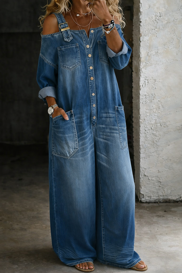 Sophia™ | Denim Jumpsuit with Off-Shoulder Design