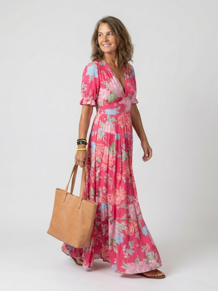 Holly | Short Sleeveless V-Neck Floral Midi Dress