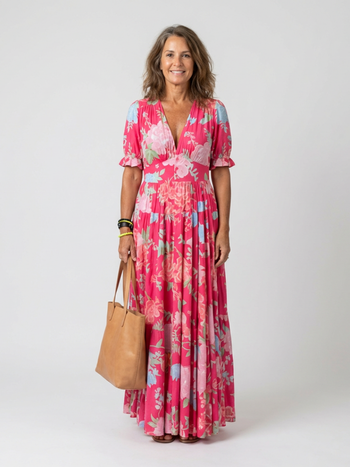 Holly | Short Sleeveless V-Neck Floral Midi Dress