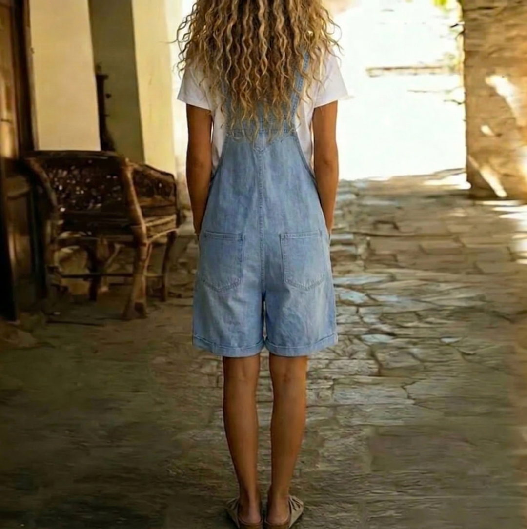 Clara™ | Short Denim Dungarees in Light Blue
