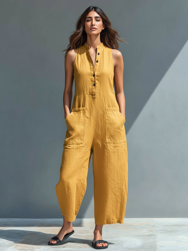 Angela | Sleeveless Linen Dungarees