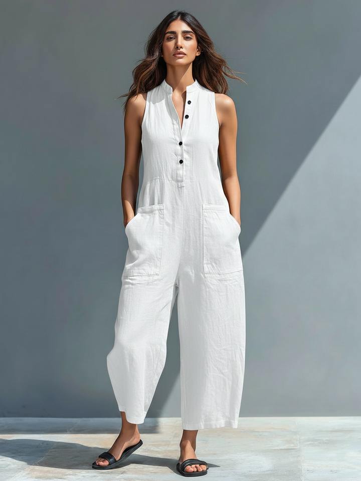 Angela | Sleeveless Linen Dungarees