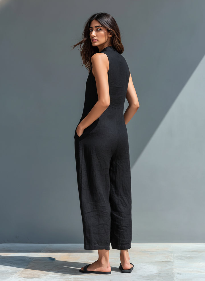 Angela | Sleeveless Linen Dungarees