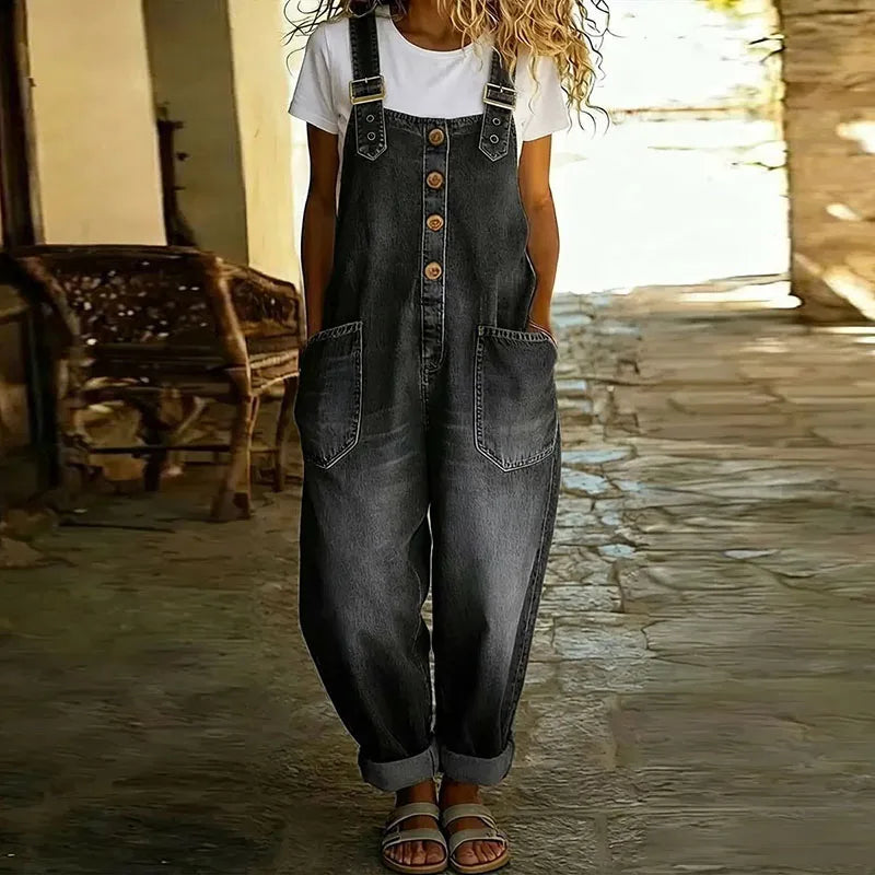 Mae™ | Vintage Cotton Denim Effect Dungarees