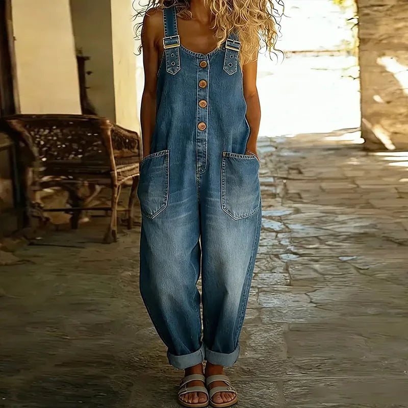 Mae™ | Vintage Cotton Denim Effect Dungarees