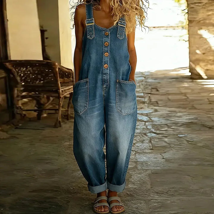 Mae™ | Vintage Cotton Denim Effect Dungarees