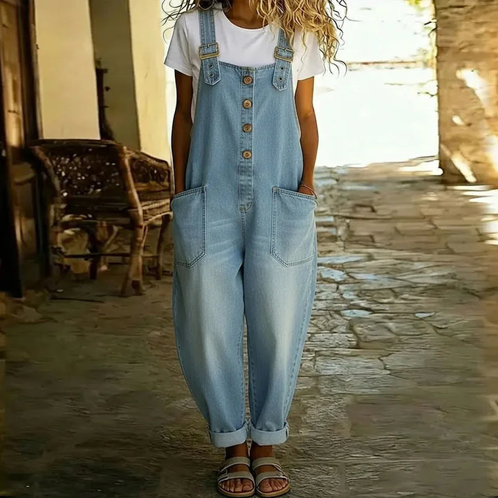 Mae™ | Vintage Cotton Denim Effect Dungarees