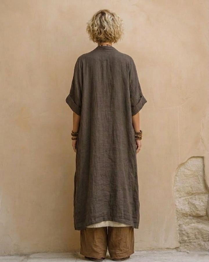 Giulia - Three-Piece Bohemian Nomad Set in Dark Grey and Brown with Tribal Pattern