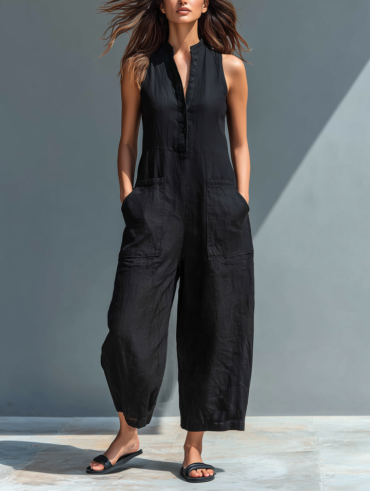 Angela | Sleeveless Linen Dungarees