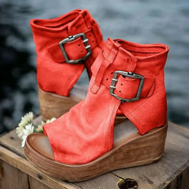 Marlyn | Women's open-toe wedge sandals with a retro-style buckle