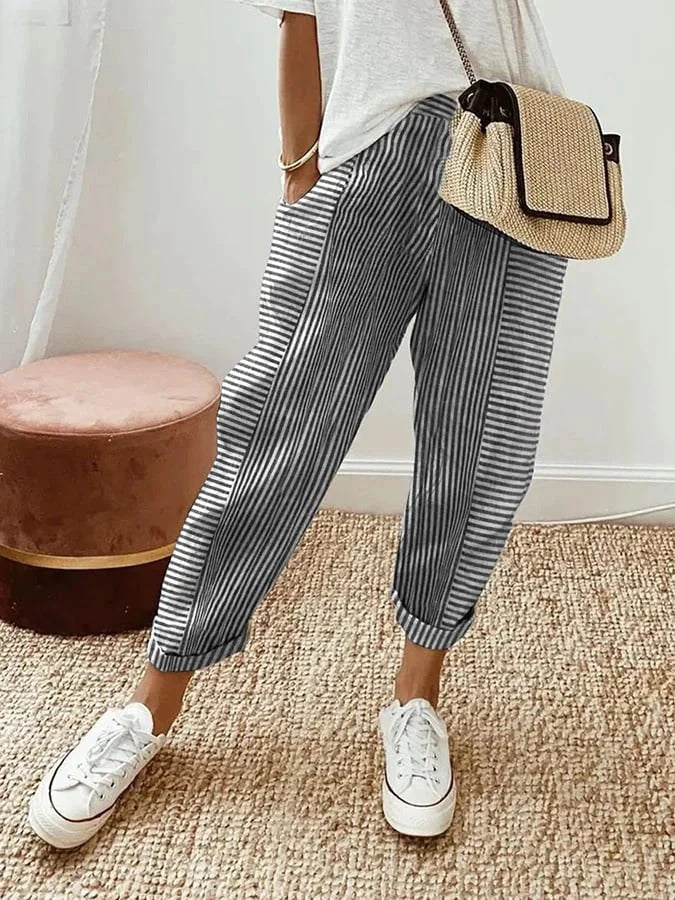 Amynelle | Striped Trousers Loose Fit Cropped Summer Trousers