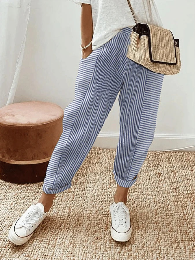 Amynelle | Striped Trousers Loose Fit Cropped Summer Trousers