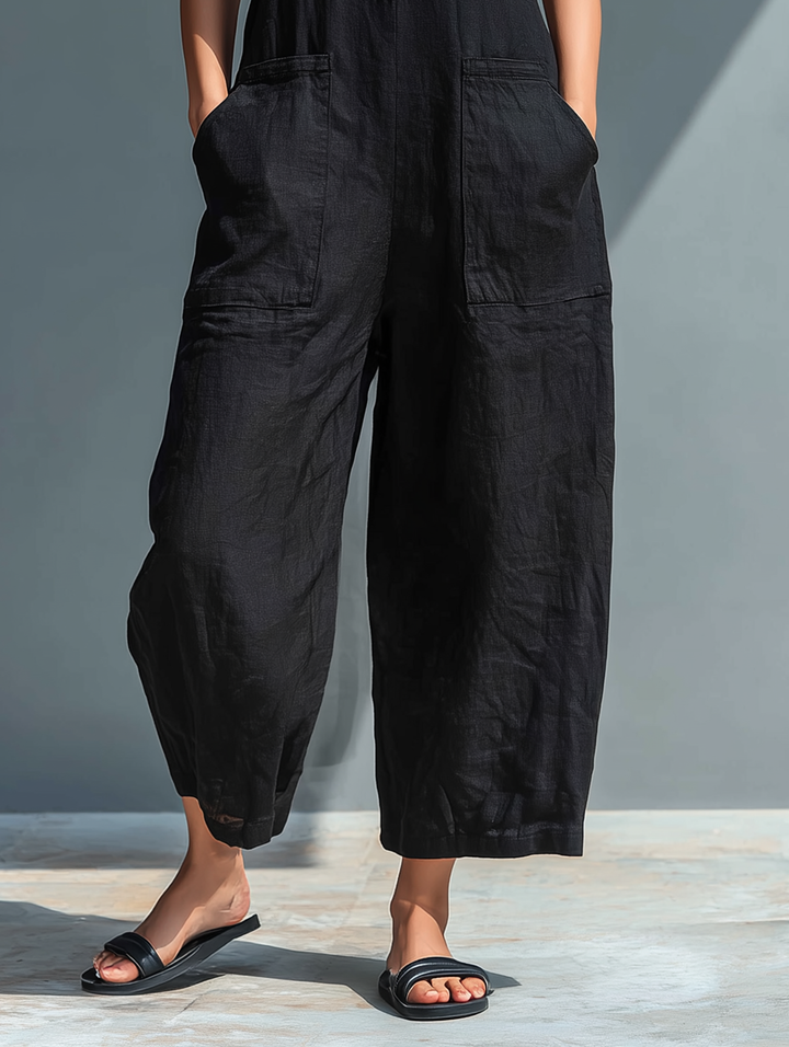 Angela | Sleeveless Linen Dungarees