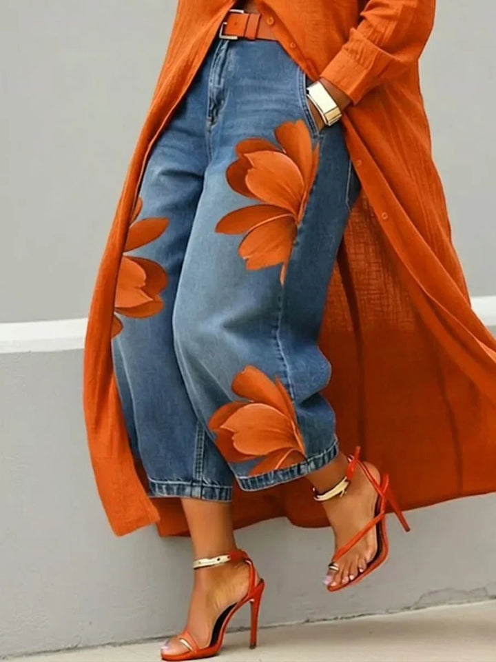 Maud | Long Sleeve Shirt and Floral Jeans Set