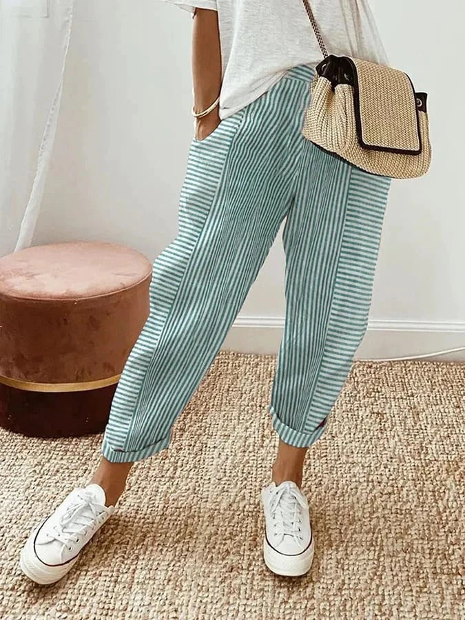Amynelle | Striped Trousers Loose Fit Cropped Summer Trousers