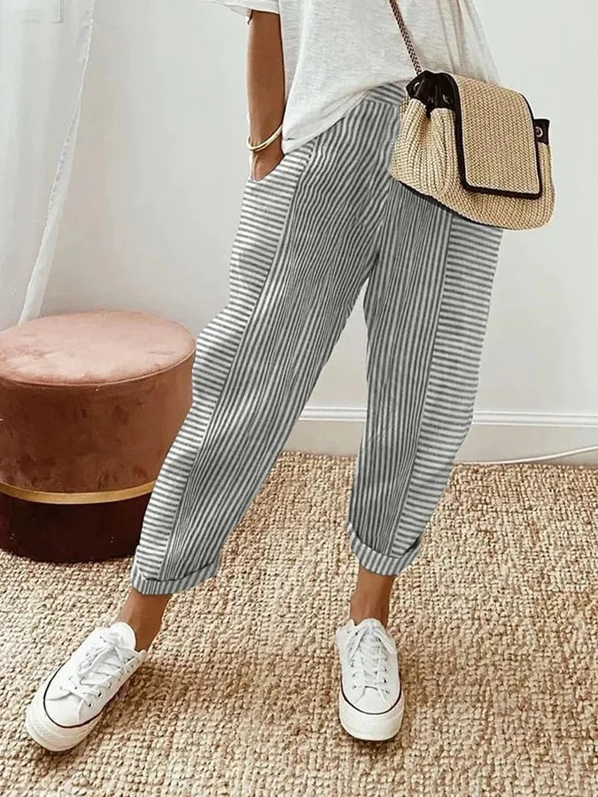 Amynelle | Striped Trousers Loose Fit Cropped Summer Trousers