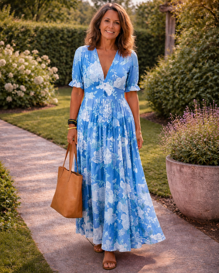 Holly | Short Sleeveless V-Neck Floral Midi Dress