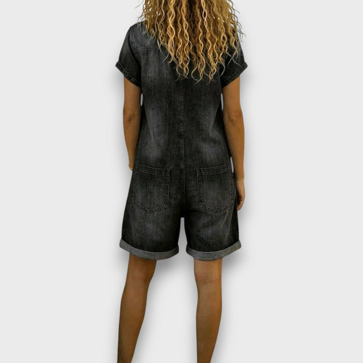 Joan™ | Short Cotton Dungarees with Denim Effect
