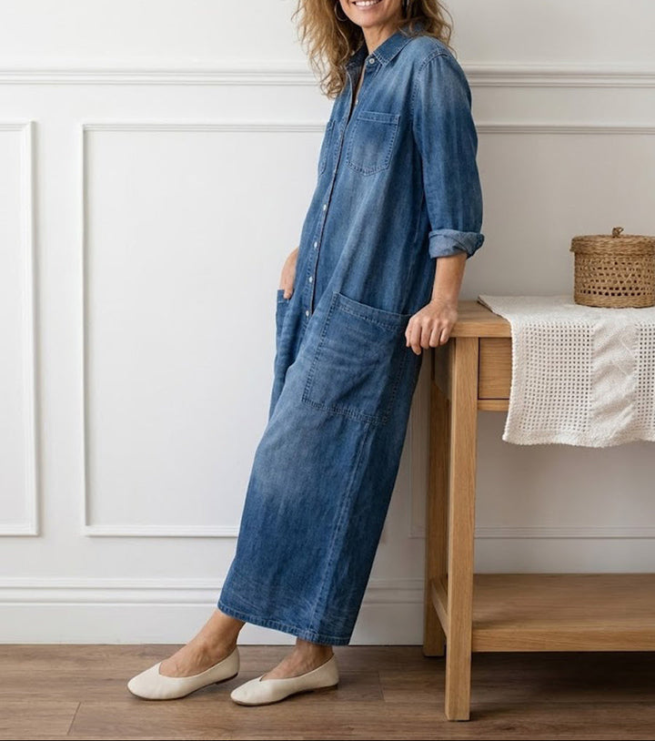 Diana™ | Vintage Denim Button-Up Jumpsuit