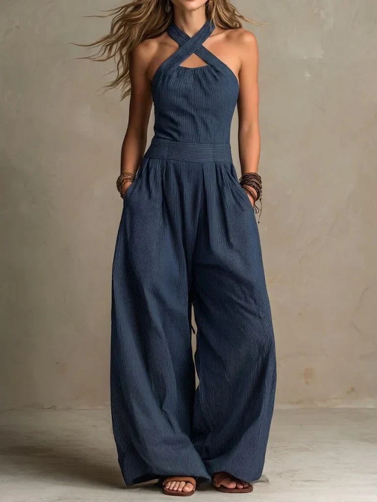 Bianca | Linen and Cotton Jumpsuit with Elegant Crossed Neckline