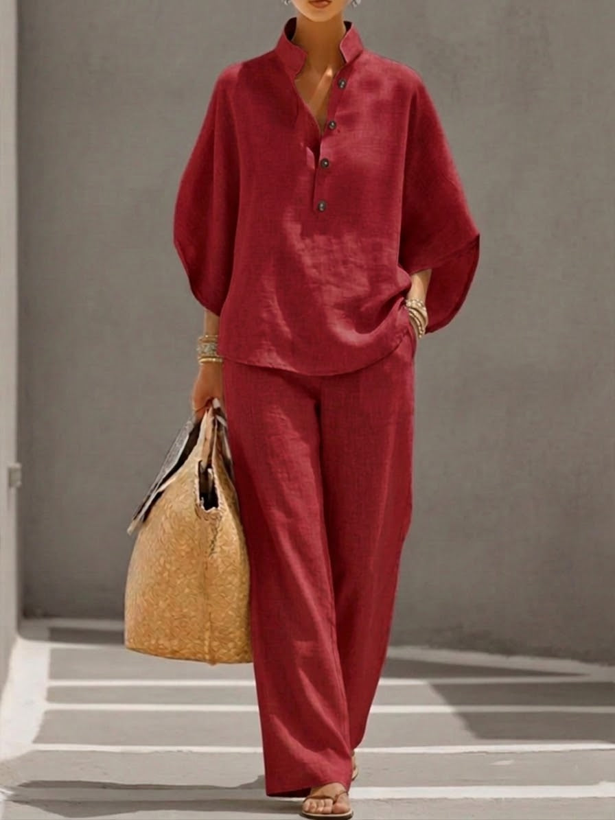 Mariel | Batwing sleeve suit with wide-leg pants