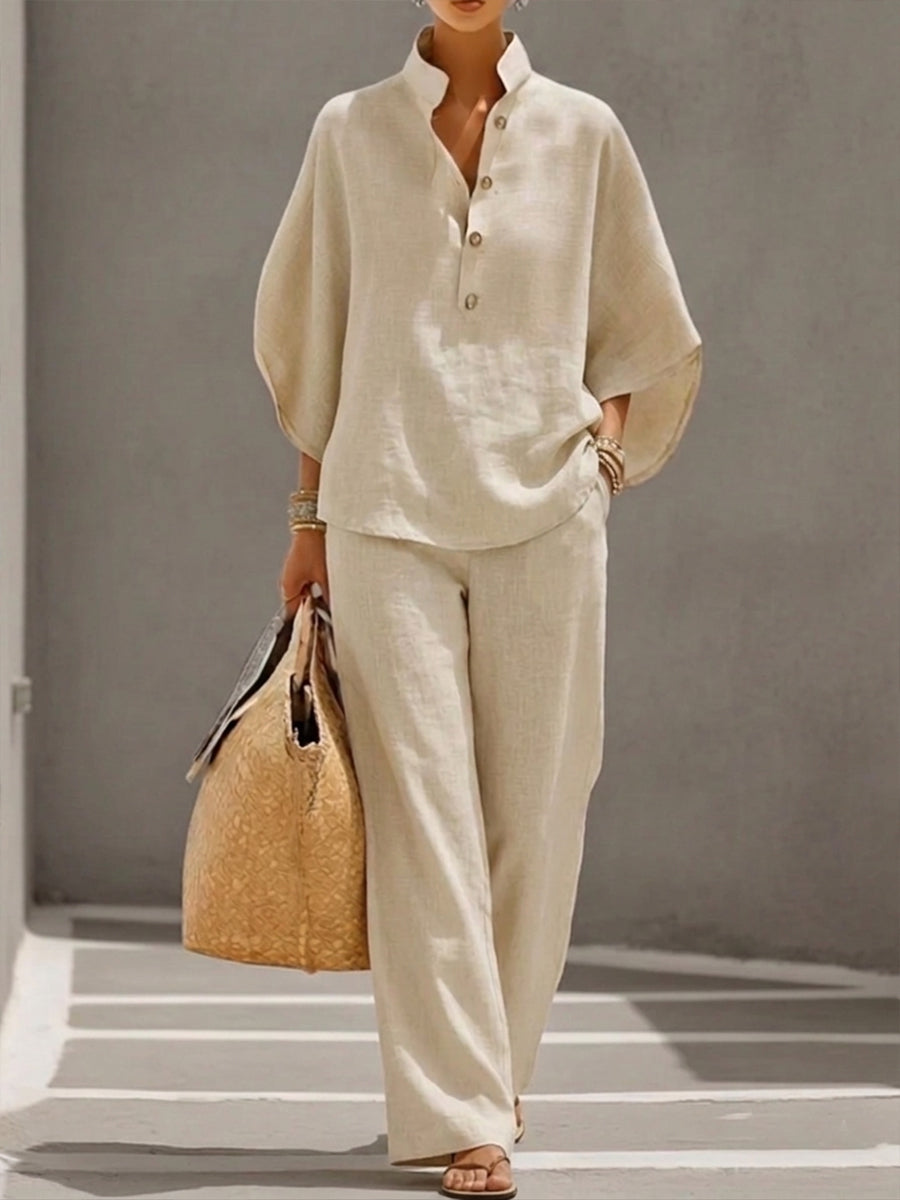 Mariel | Batwing sleeve suit with wide-leg pants