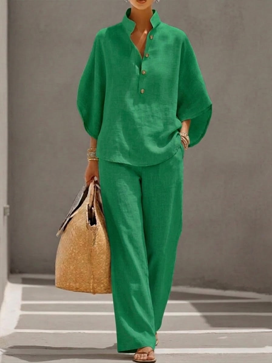 Mariel | Batwing sleeve suit with wide-leg pants