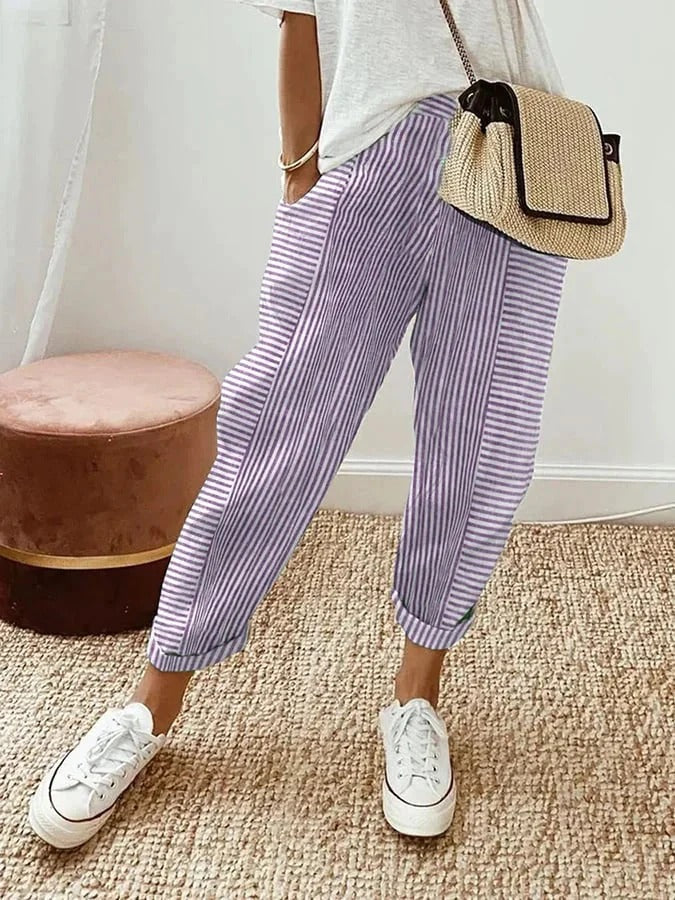 Amynelle | Striped Trousers Loose Fit Cropped Summer Trousers