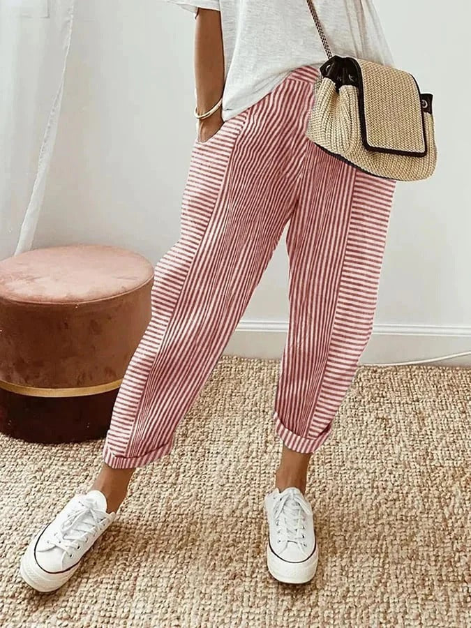 Amynelle | Striped Trousers Loose Fit Cropped Summer Trousers