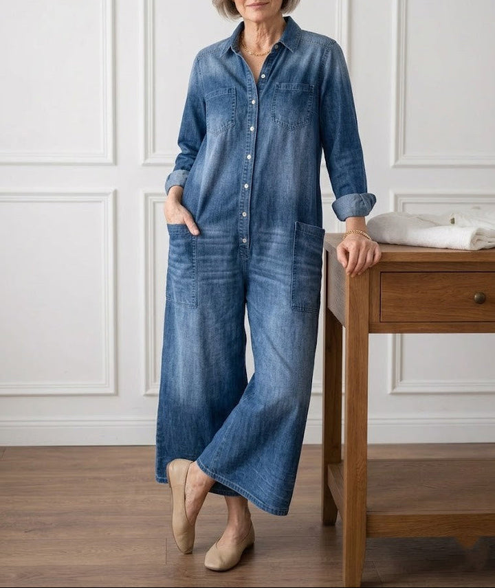 Diana™ | Vintage Denim Button-Up Jumpsuit